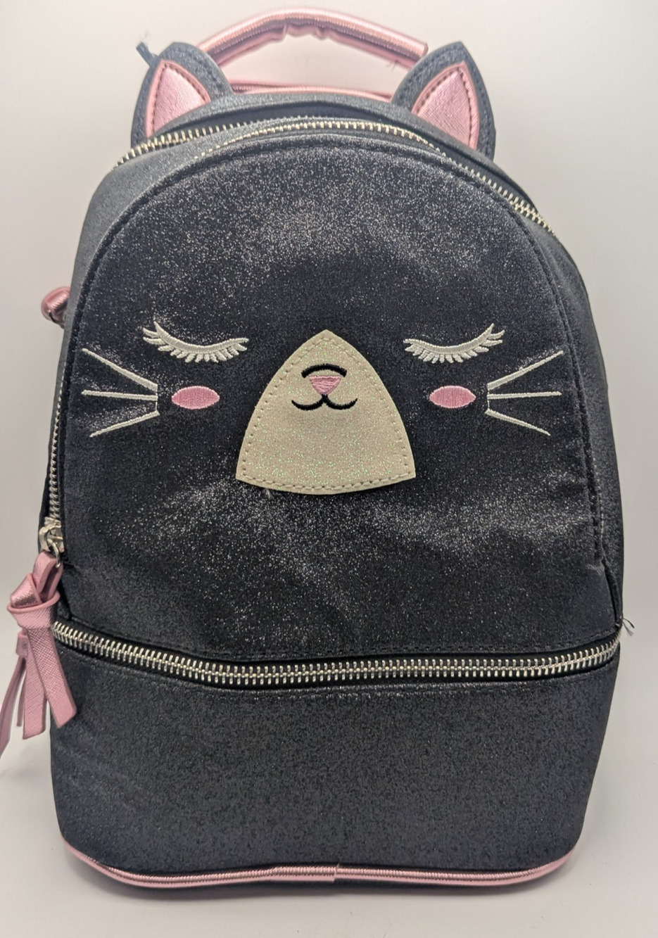 UNDER ONE SKY Cat Face Mini Backpack Girls Black Pink Glitter NEW